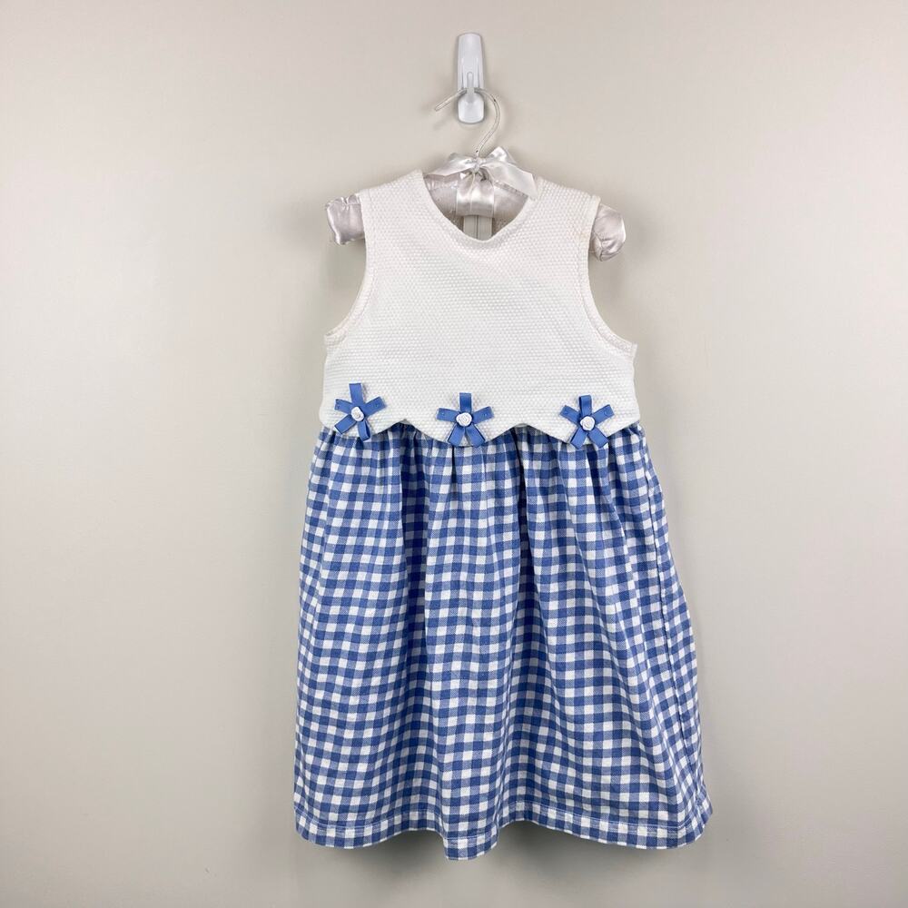 Vintage Hartstrings Blue White Gingham Flower Dress 4T